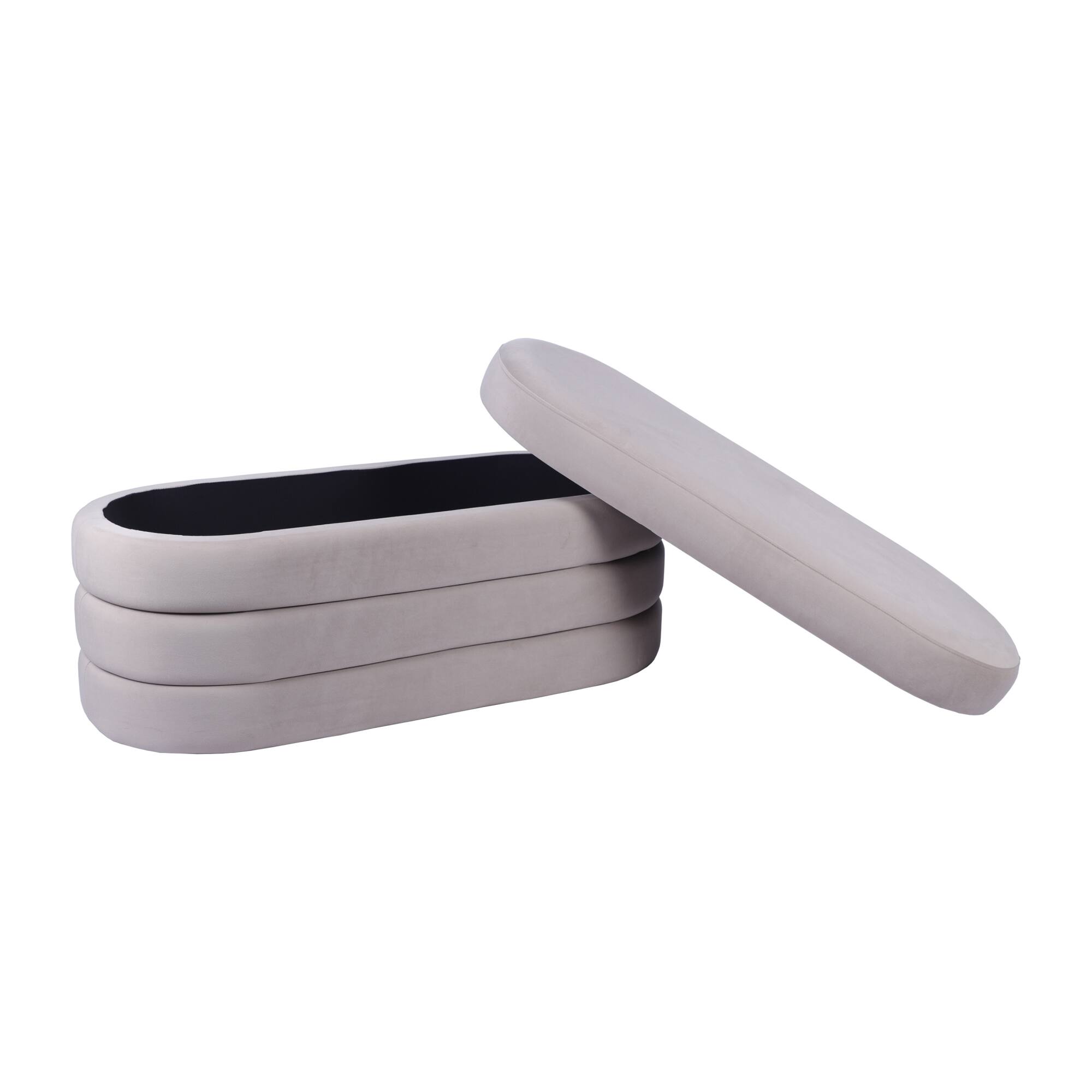 Angle. GOODSILO - Luxury Velvet Storage Ottoman Bench for Elegant Home Decor and Practical Seating - Taupe.