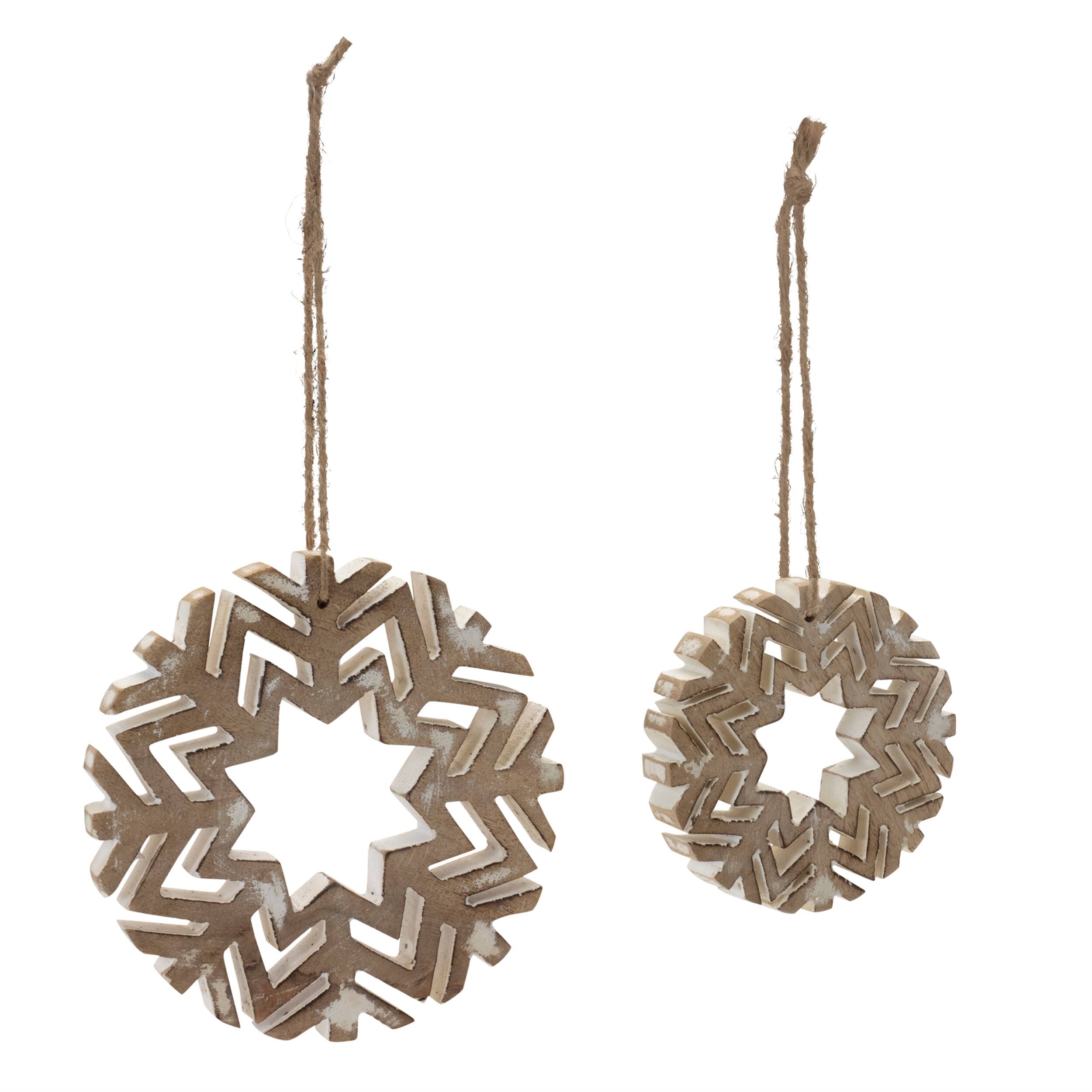 Back. BreeBe - Cut-Out Wood Snowflake Ornament (Set of 12) - Brown.