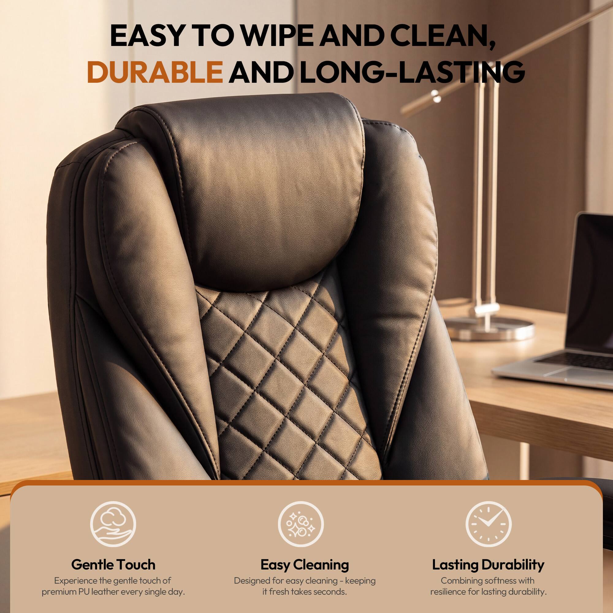 EASY TO WIPE AND CLEAN, DURABLE AND LONG-LASTING

Gentle Touch
Experience the gentle touch of premium PU leather every single day.

Easy Cleaning
Designed for easy cleaning - keeping it fresh takes seconds.

Lasting Durability
Combining softness with resilience for lasting durability.