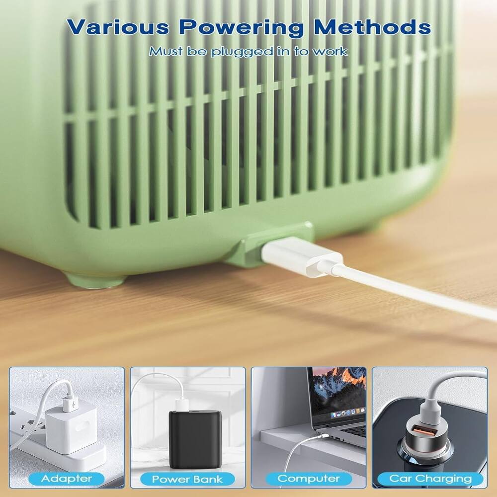 Various Powering Methods  
Must be plugged in to work  

Adapter  
Power Bank  
Computer  
Car Charging