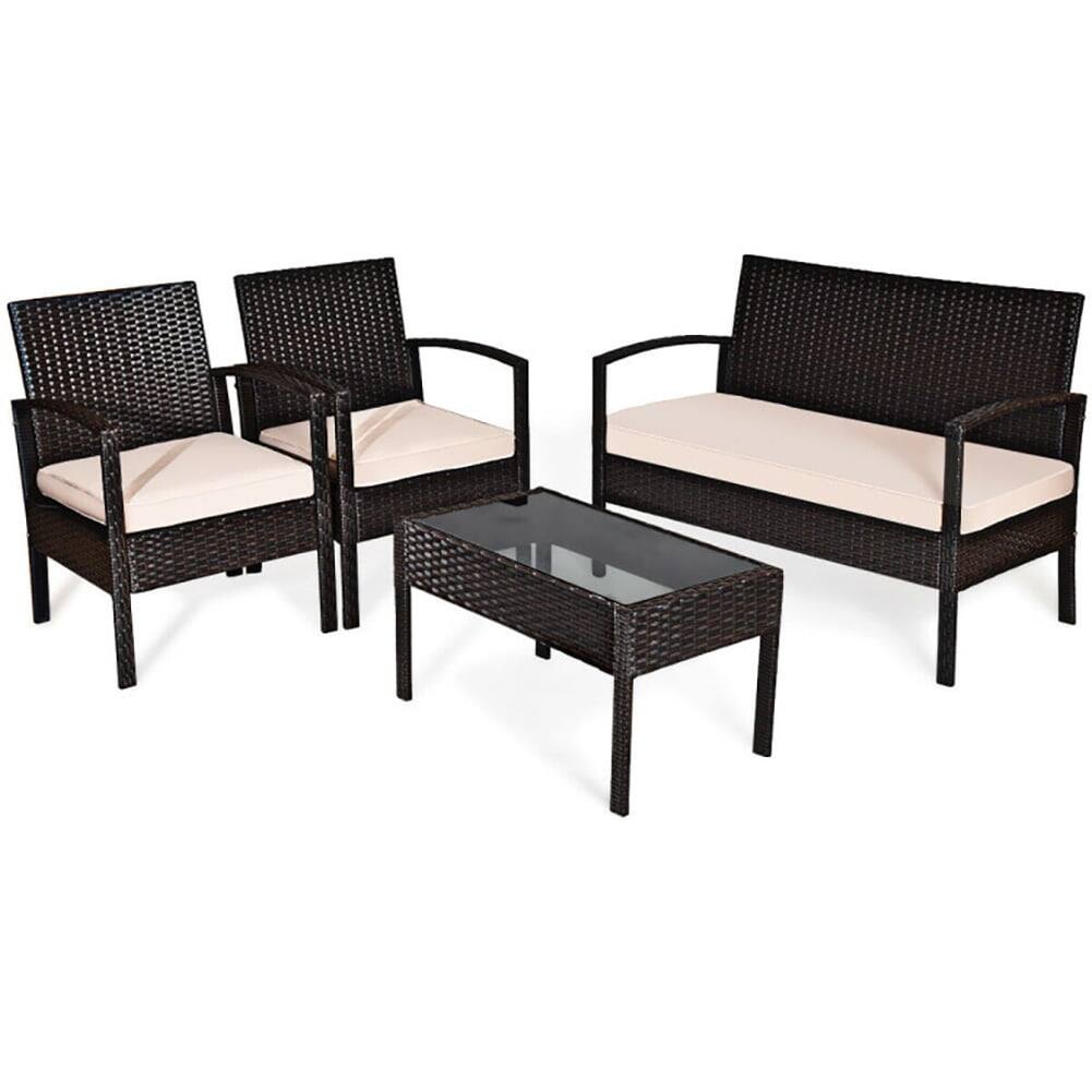 Alt View 1. Kadyn - Outdoor Cushioned Rattan Conversation Furniture Set Loveseat Seating Sofas Coffee Table for Patio Balcony, Backyard - Black.