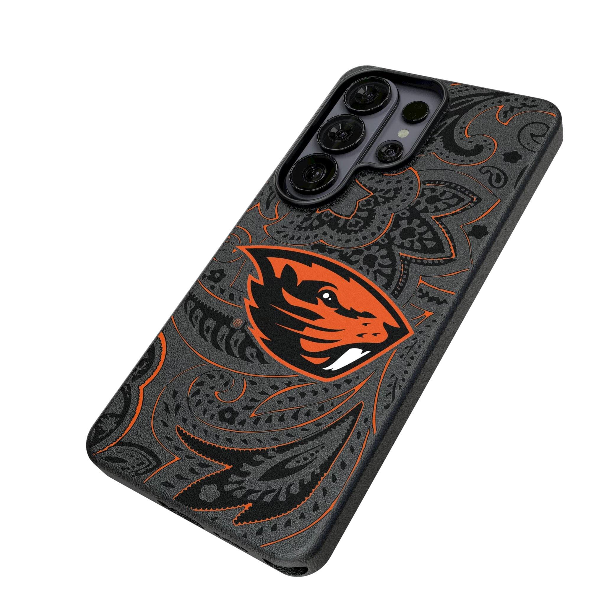 Alt View 1. Keyscaper - Oregon State Beavers Paisley Galaxy Magnetic Bump Case - S25 Ultra - Black.