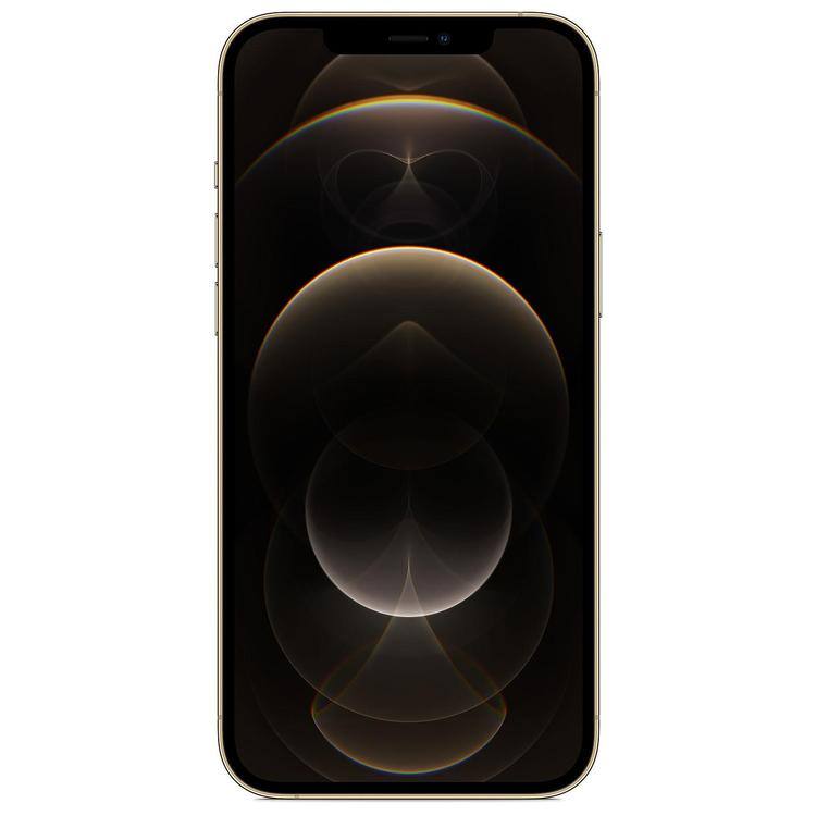 Left. Apple - iPhone 12 Pro Max A2342 (Fully Unlocked) 128GB w/ Pre-Installed Tempered Glass and Bluetooth Earbuds - Gold.