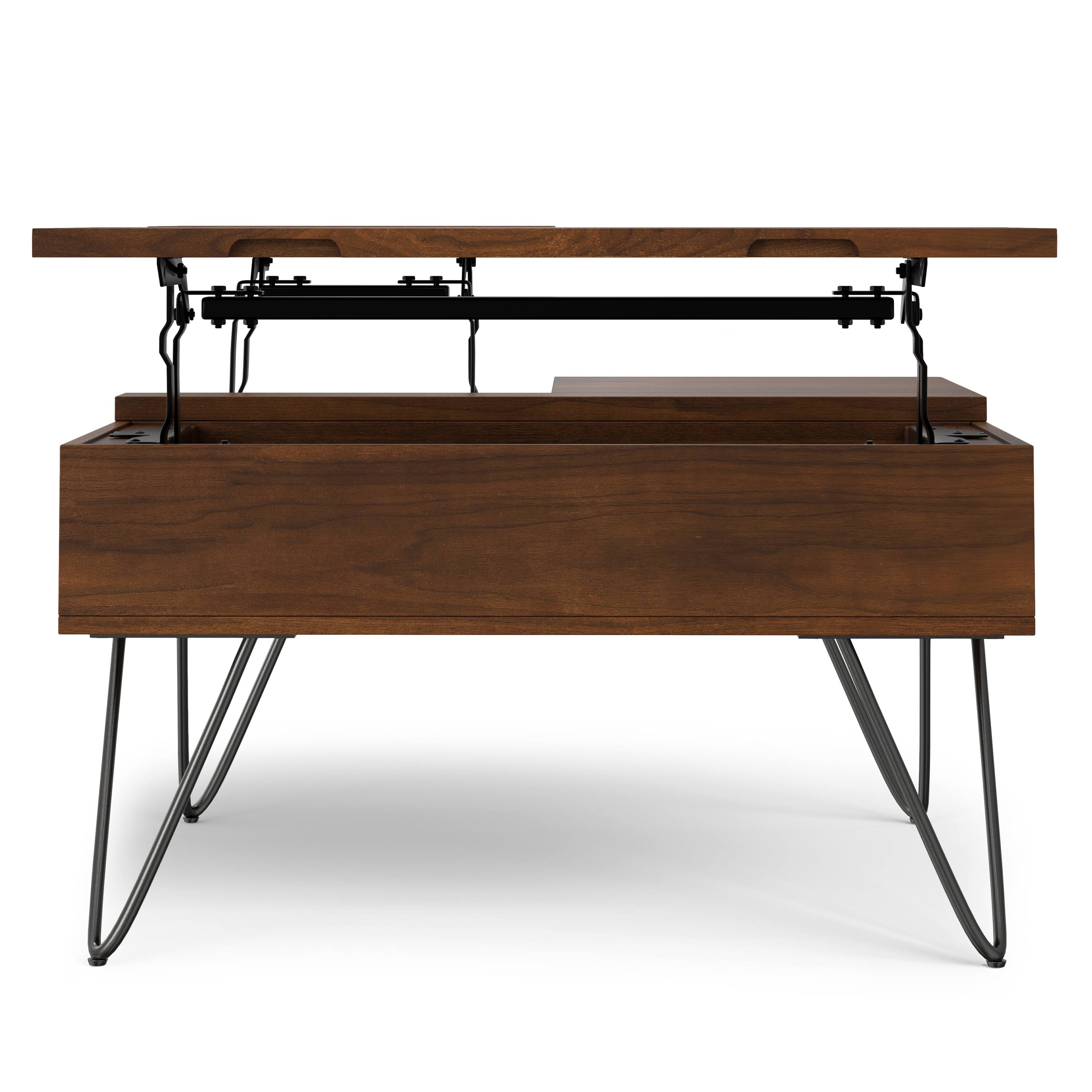 Alt View 4. Simpli Home - Hunter  32 inch Wide Square Industrial Lift Top Coffee Table in Walnut - Walnut.
