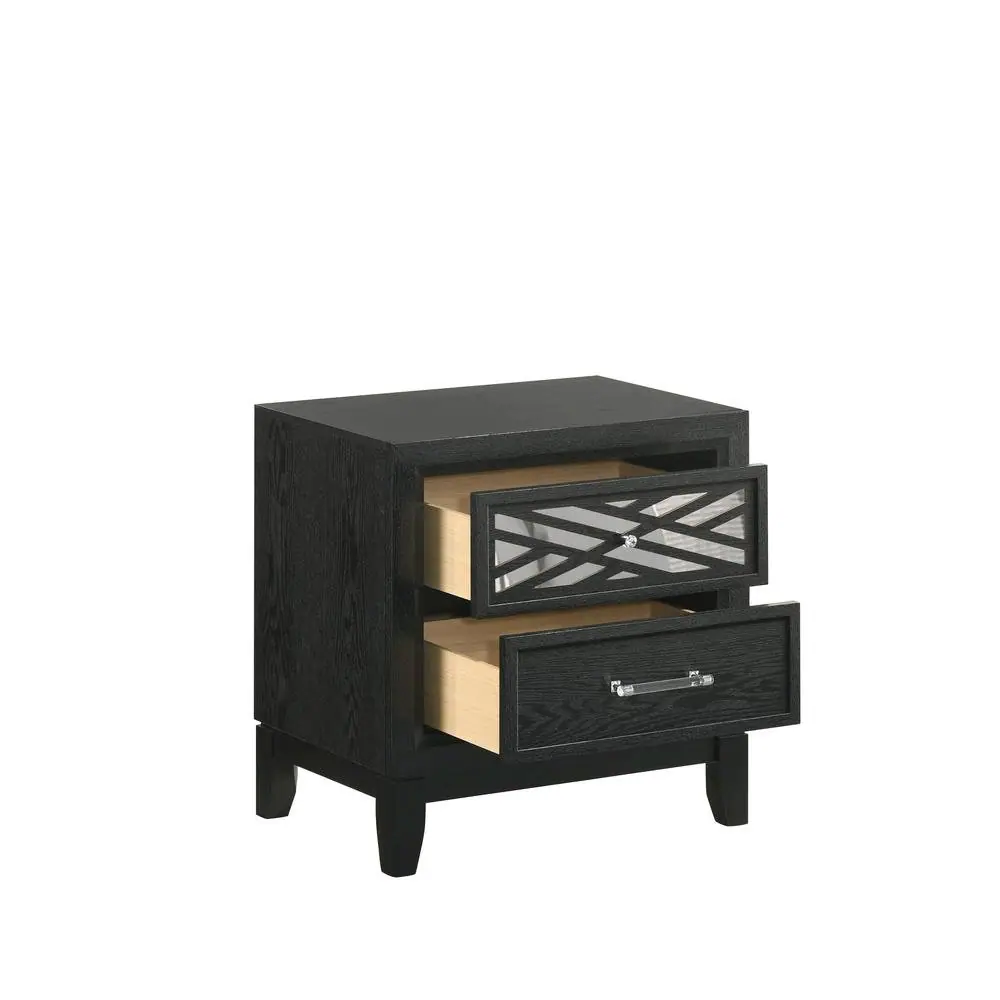 Alt View 2. FurniFact - Black 2 Drawer Nightstand – Solid Night Stand Black Wood Bedroom Chest - Black.
