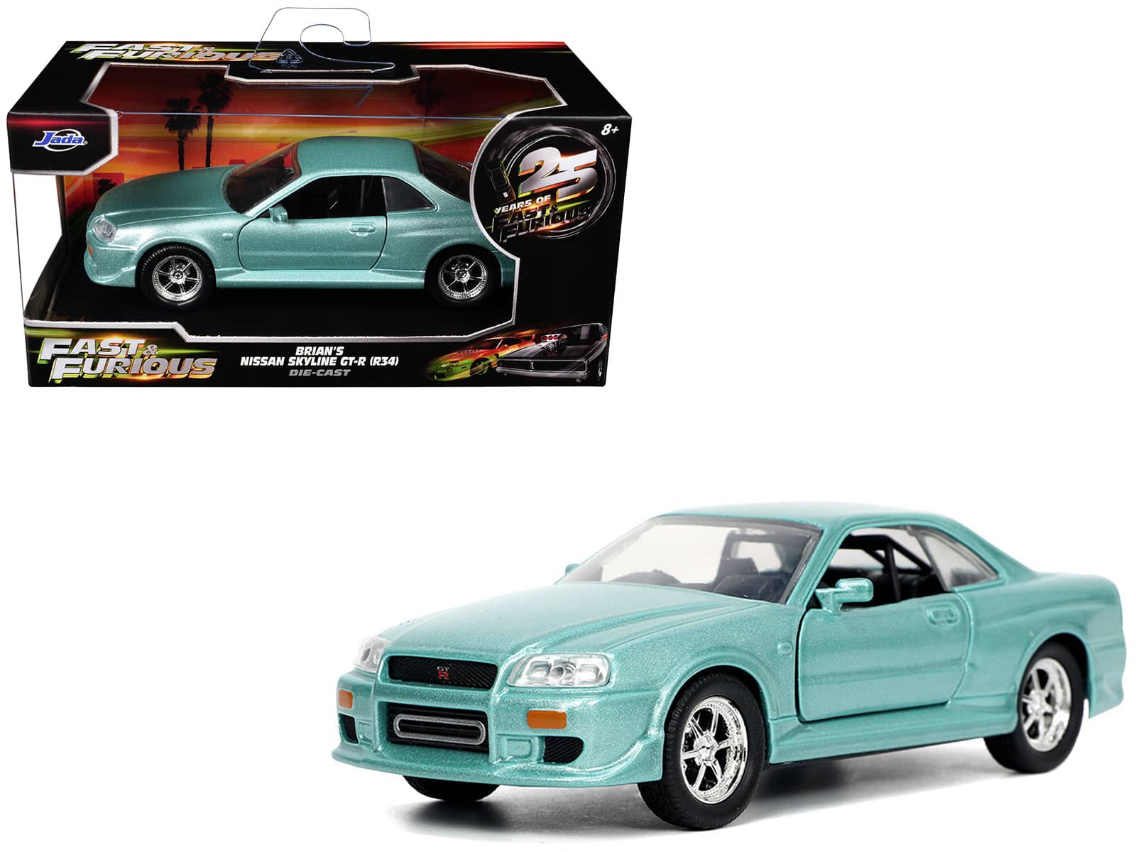 "Brian's Nissan Skyline GT-R (BNR34) RHD Turquoise Metallic ""Fast & Furious"" Movie 1/32 Diecast Model Car by Jada" price history on PriceWatchPro