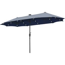 Ainfox - 13FT Large Patio Umbrella with Solar LED Lights & Crank Handle Outdoor Market Umbrella - Navy Blue