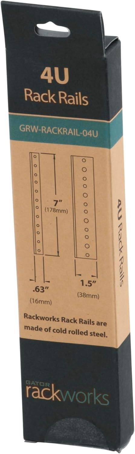 4U Rack Rails GRW-RACKRAIL-04U 7" (178mm) 1.5" .63" (38mm) (16mm) Rackworks Rack Rails are made of cold rolled steel. AU Rack Rails GATOR rackworks