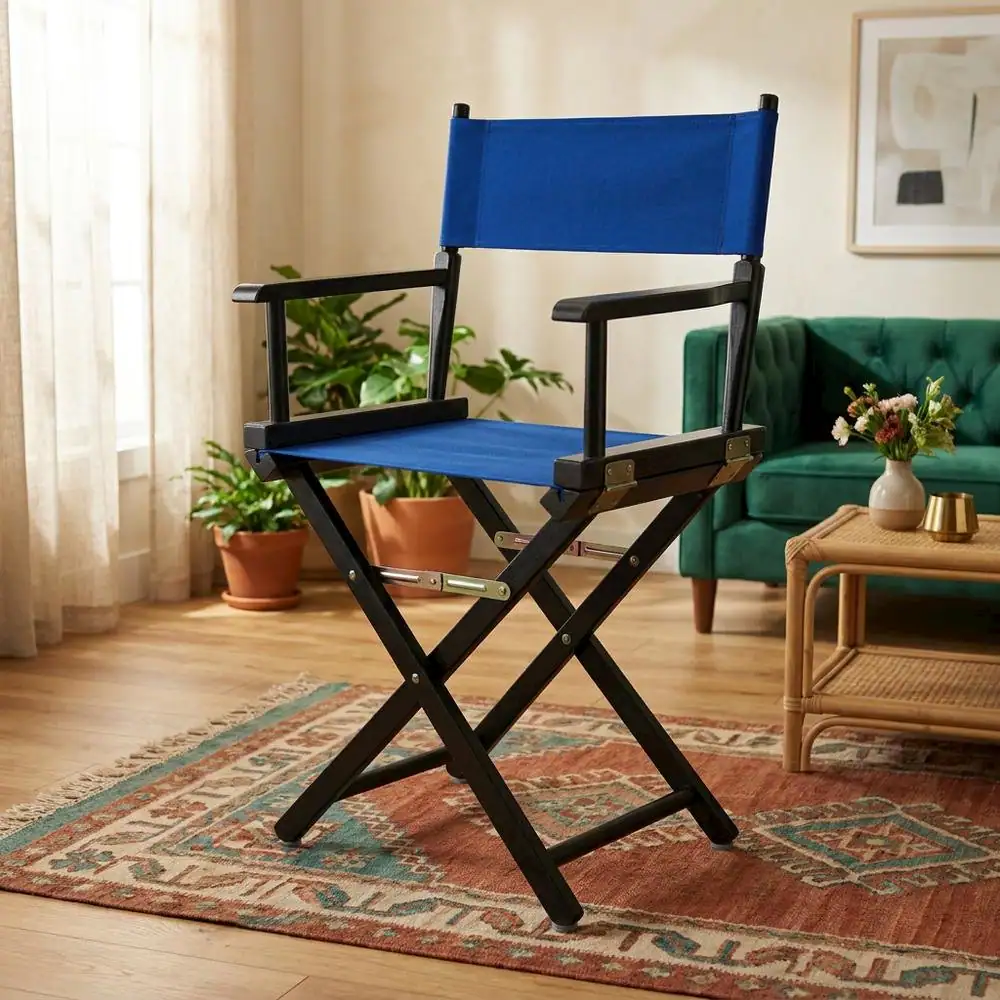 Alt View 3. FurniFact - Blue Director's Chair - Black Frame/Royal Blue Canvas.