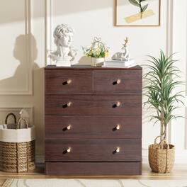 Kadyn - 5 Drawer Dresser with Gold Handle, Nursery Dresser Chest Of Drawers Organizer - Brown