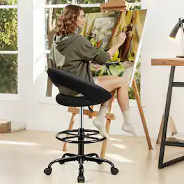 KERDOM - Tall Office Chair for Standing Desk, Painting Drafting Chair, Swivel Counter Bar Stool with Footrest, Adjustable Height - Black