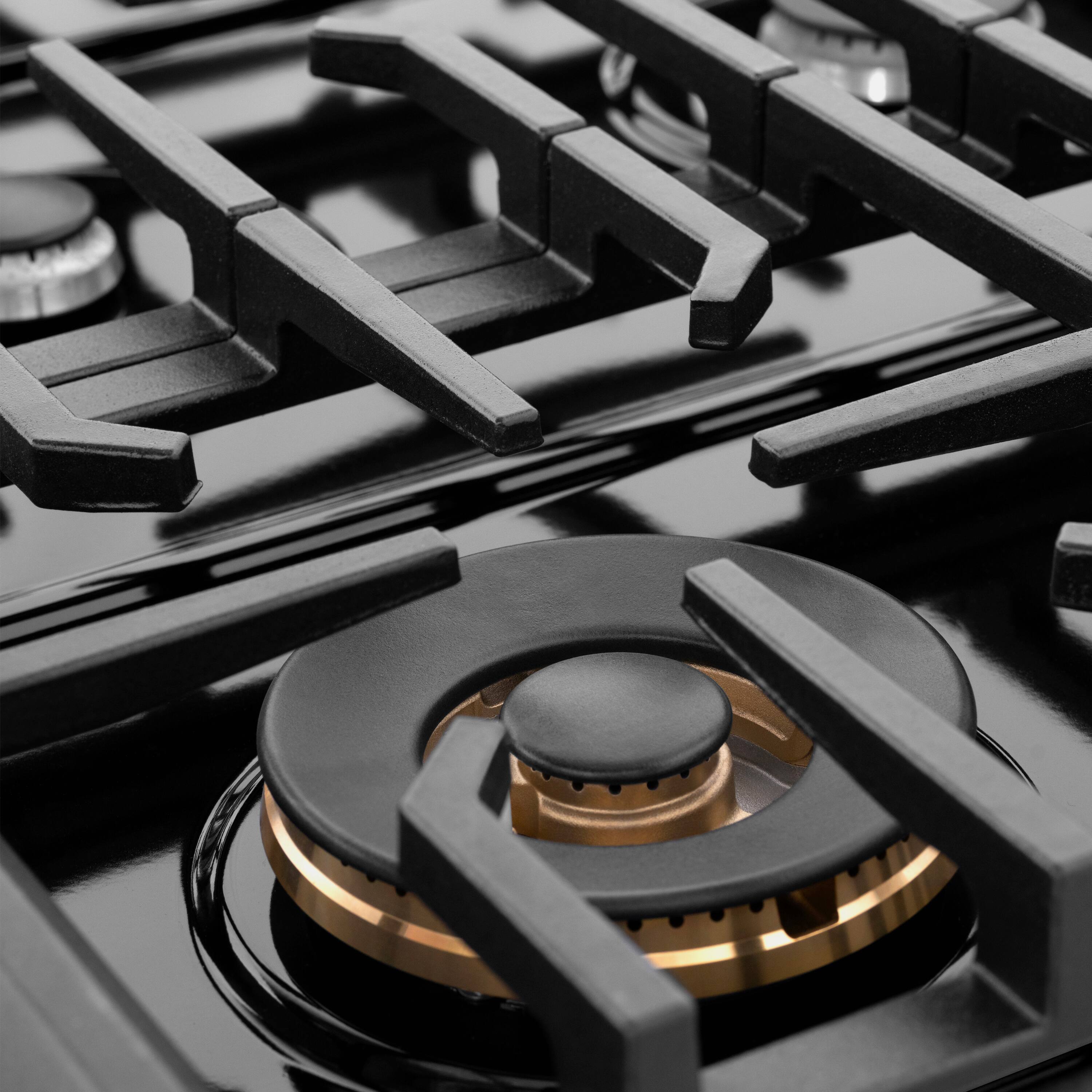 Left. ZLINE - ZLINE 36 in. 6 Burner Paramount Gas Rangetop with 4 Burners and Porcelain Cooktop in Black Satin Steel (SRTBS-36) - Black Satin Stainless Steel.
