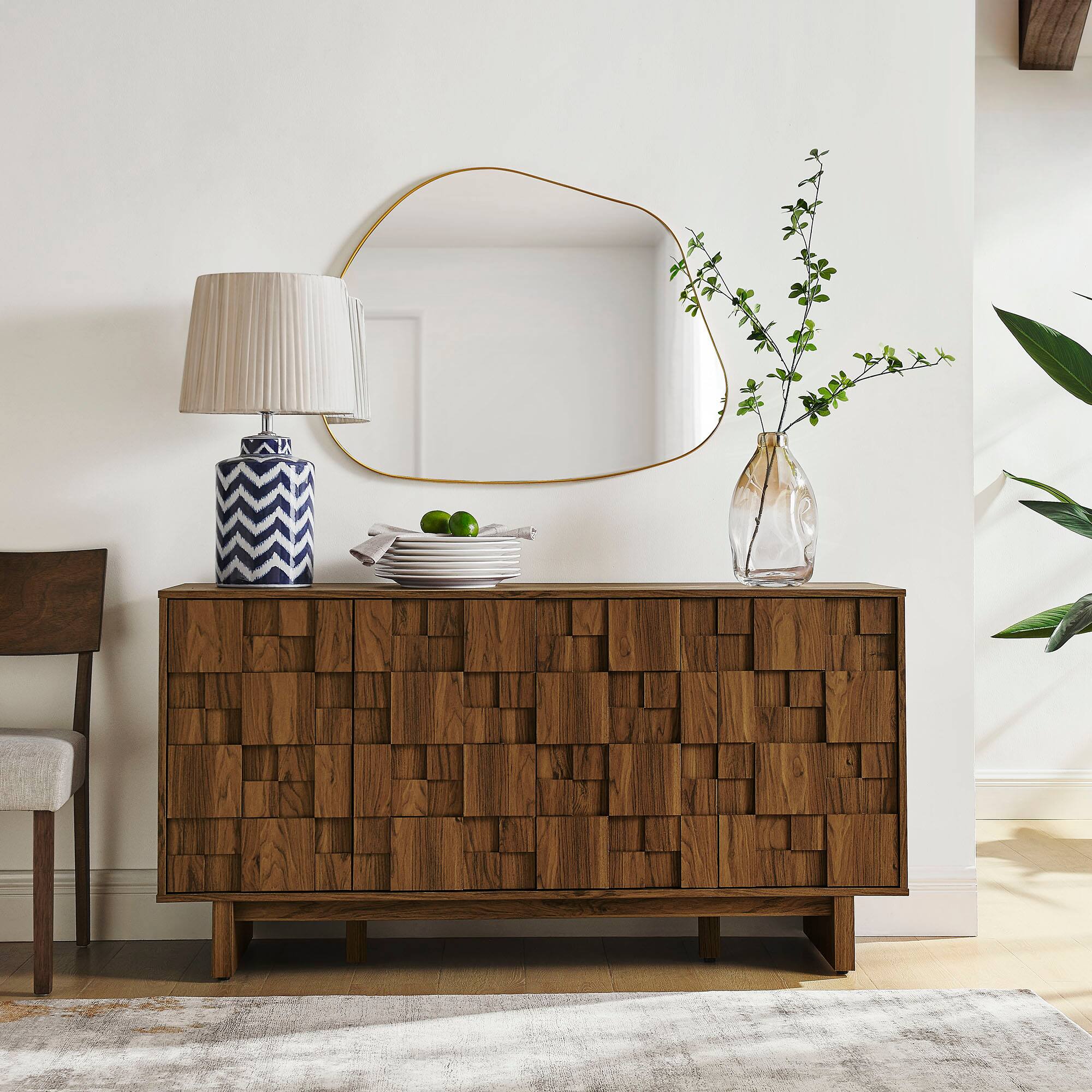 Alt View 1. Modway - Owen 59 Inch 4 Door Geometric Sideboard by Modway - Walnut.