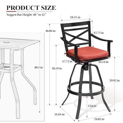 PRODUCT SIZE  
Suggest Bar Height: 40" to 42"  
18.31 in  
46.06 in  
15.75 in  
17.72 in  
16.54 in  
40.5 in  
38.19 in  
29.92 in  
12.6 in  
21.65 in  
24.02 in