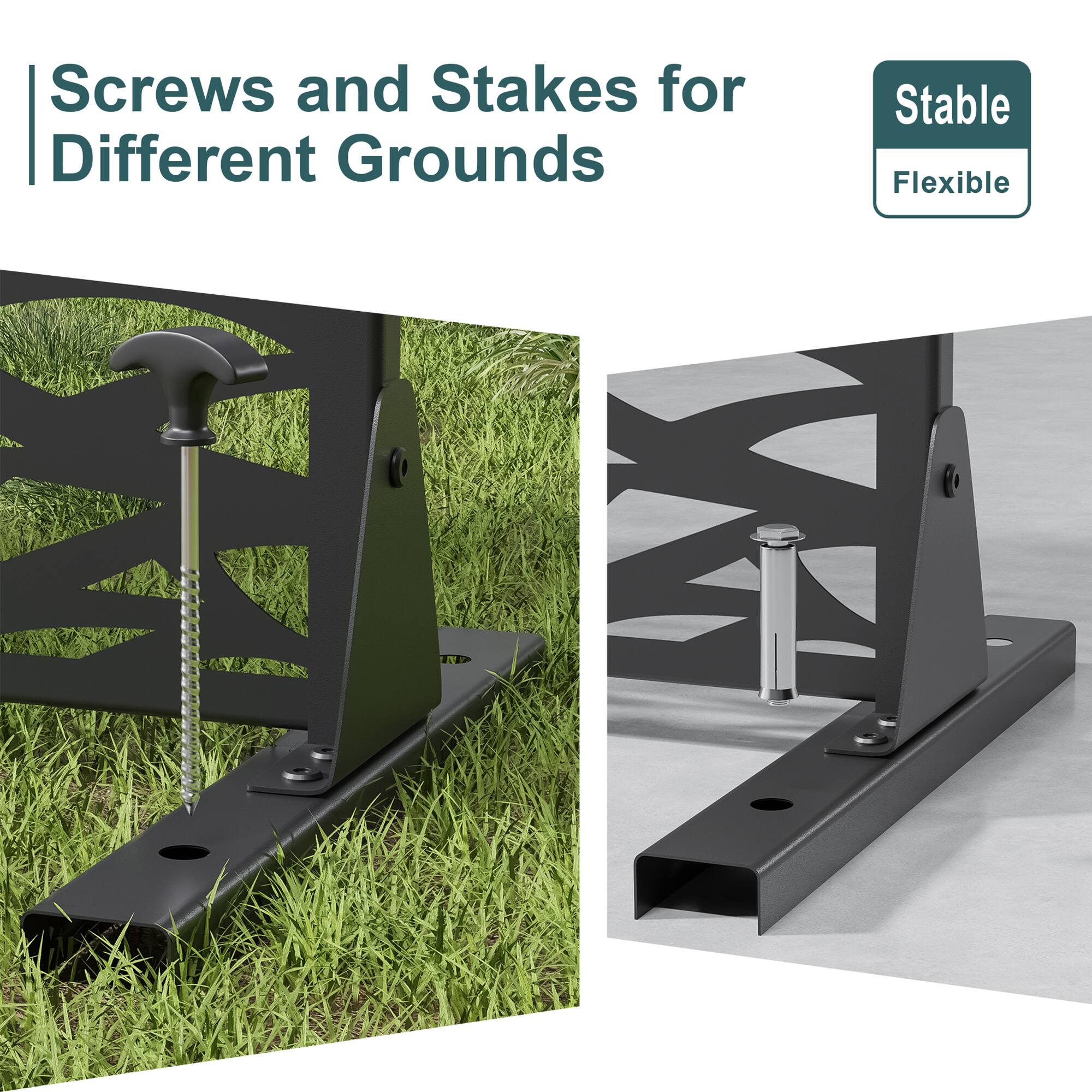 Screws and Stakes for Different Grounds

Stable Flexible