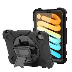 Front. Vena - For Apple iPad Mini 6 Case with Pencil Holder, iPad Mini 7 Case with 360° Rotating Stand, iPad A17 Pro Case Cover, Black - Black.