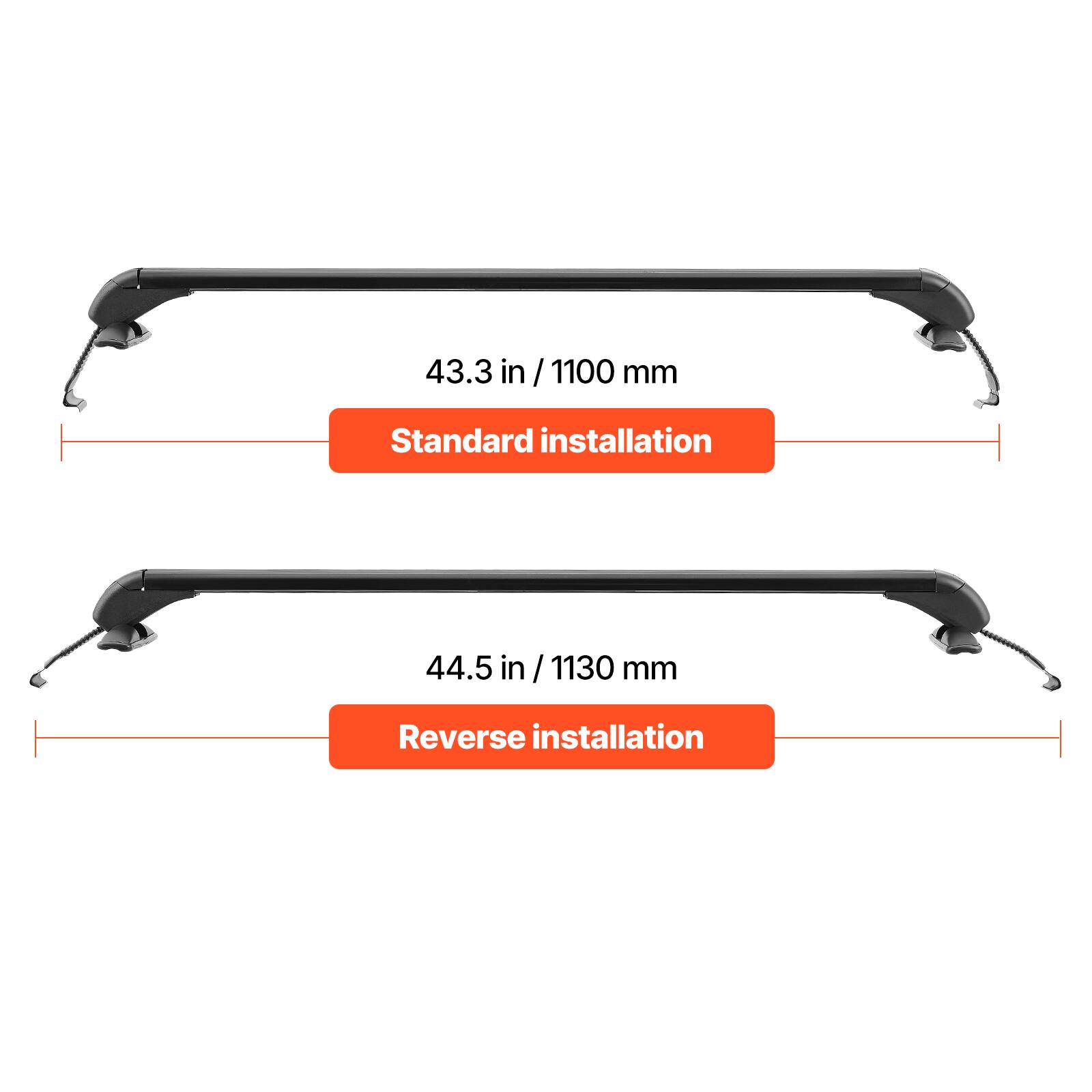 43.3 in / 1100 mm Standard installation
44.5 in / 1130 mm Reverse installation