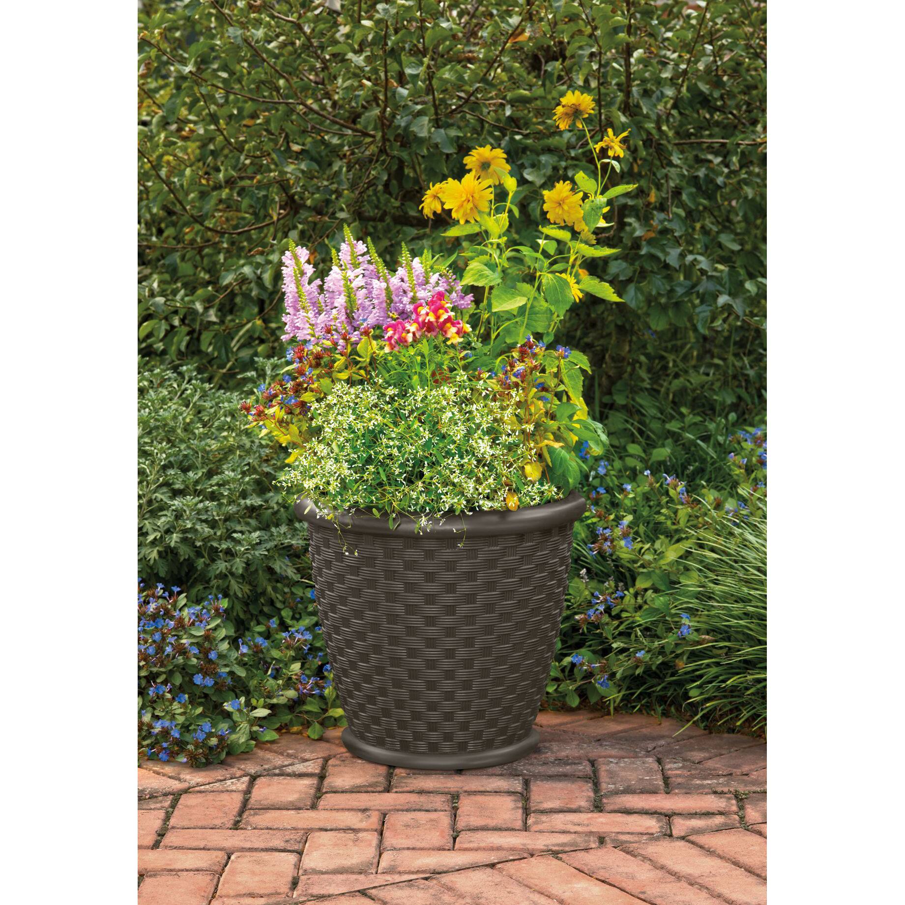 Alt View 13. Suncast - Resin Wicker Decorative Garden Flower Planter - Brown.
