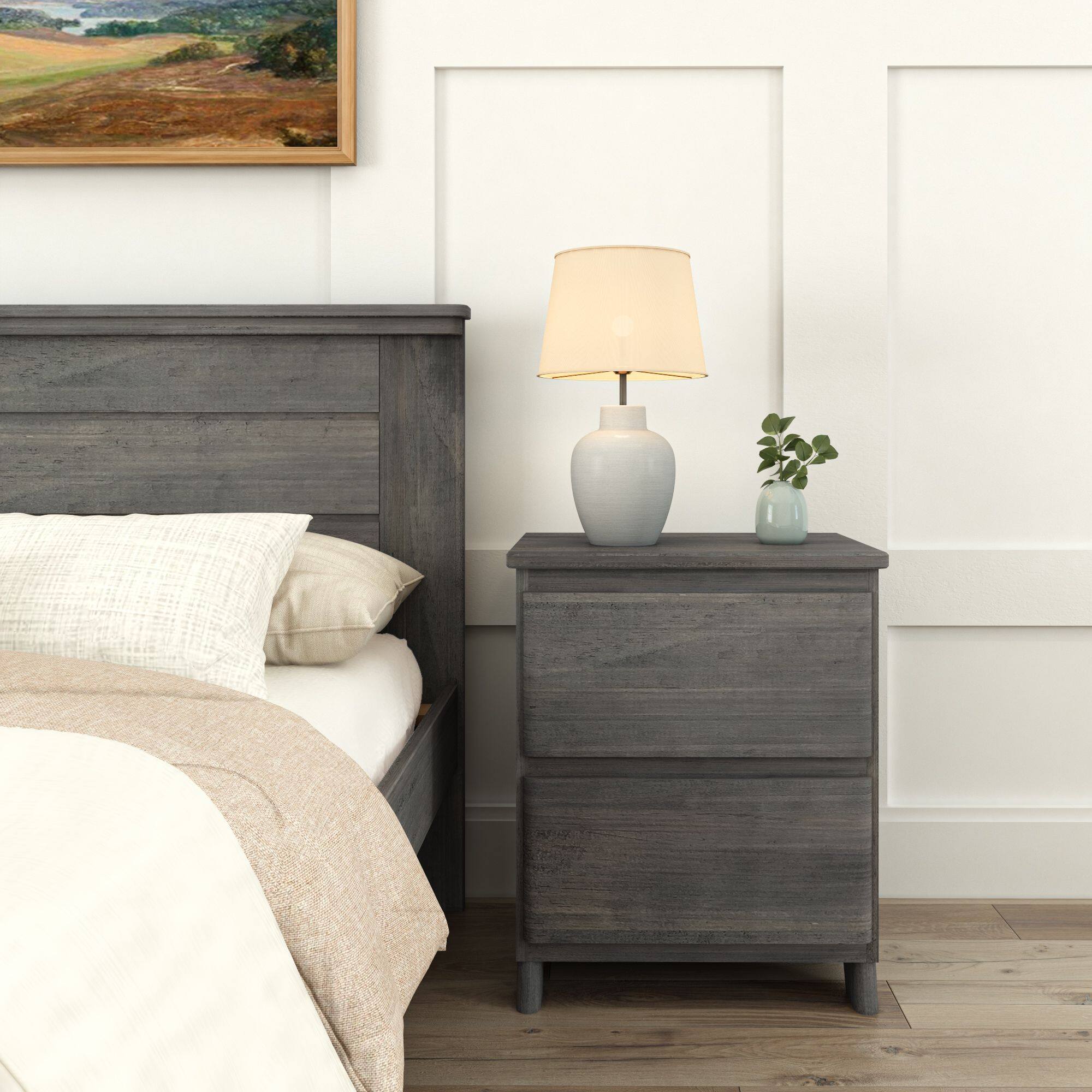 Alt View 1. Plank+Beam - Plank+Beam Farmhouse 2 Drawer Nightstand, Driftwood - Driftwood.