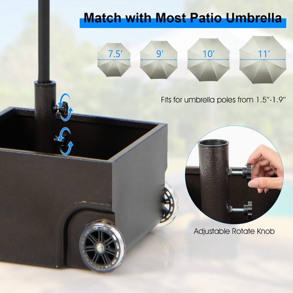 Match with Most Patio Umbrella  
7.5' 9' 10' 11'  
Fits for umbrella poles from 1.5"-1.9"  
Adjustable Rotate Knob