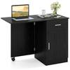 Front. Costway - Costway Folding Computer Desk with Drawer Cabinet & Adjustable Shelf Wheel for Living Room, Black - Black.