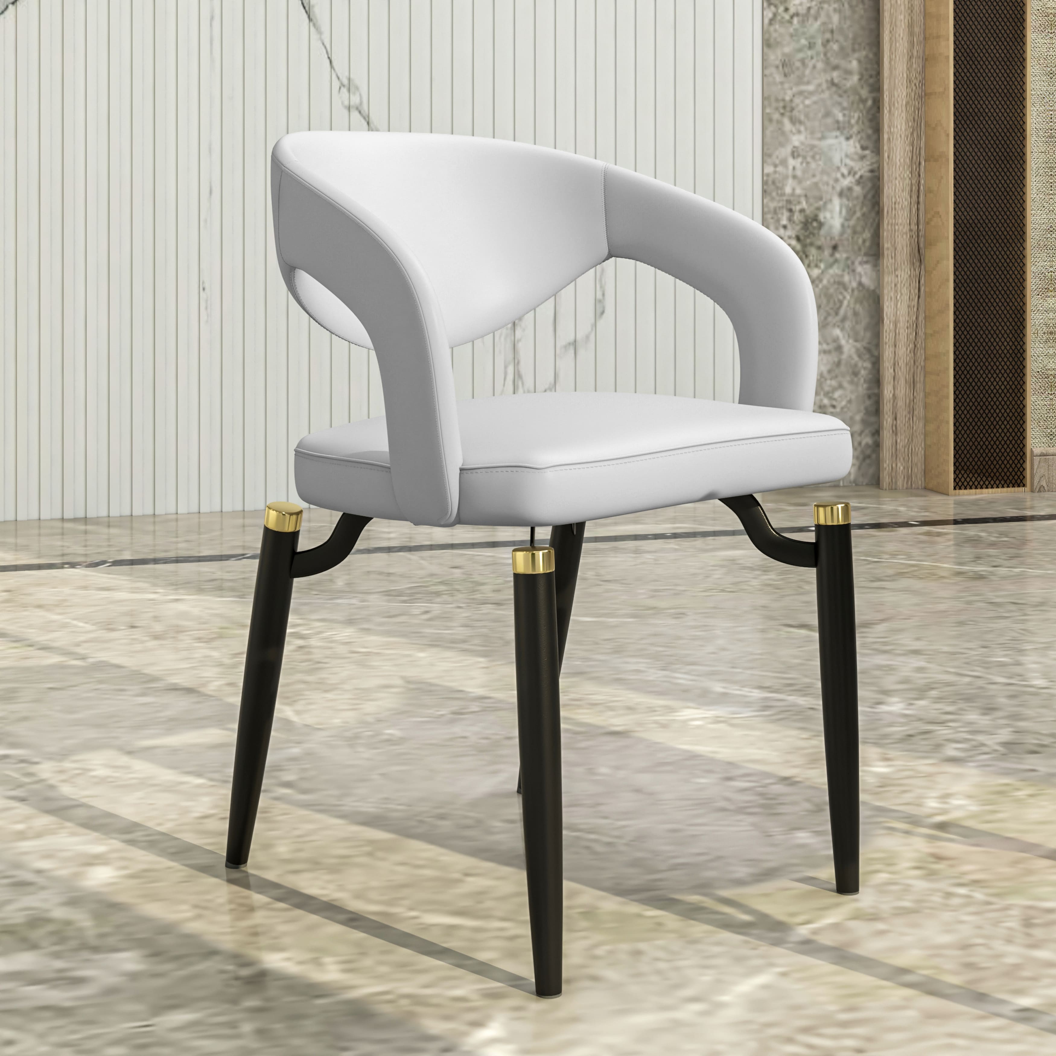 Angle. LeisureMod - Entice Modern PU Leather Dining Chair, Open Back Accent Kitchen Chair, Heavy Duty - White.