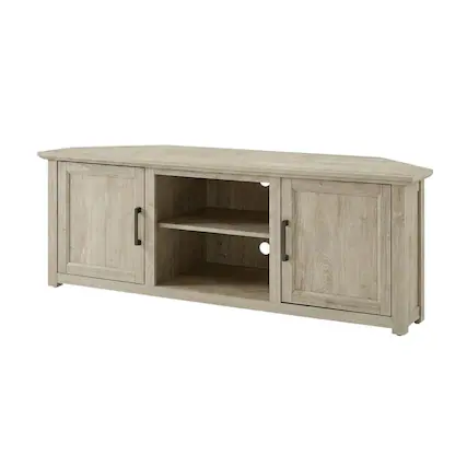 Front. FurniFact - Corner TV stand for 65+ inch TVs in classic wood finish with ample storage space - Black.