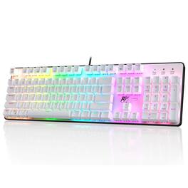 TECH SAFARI - Rk920 Full Size Mechanical Rainbow Backlit Gaming 104 Keys Wired With Number Pad Tactile - White