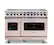 The image features a large, stainless steel Viking oven with a pink exterior. The oven has a total of 14 burners, including six burners on the top and eight burners on the bottom. The oven is designed for commercial use and is likely to be found in a restaurant or professional kitchen setting.