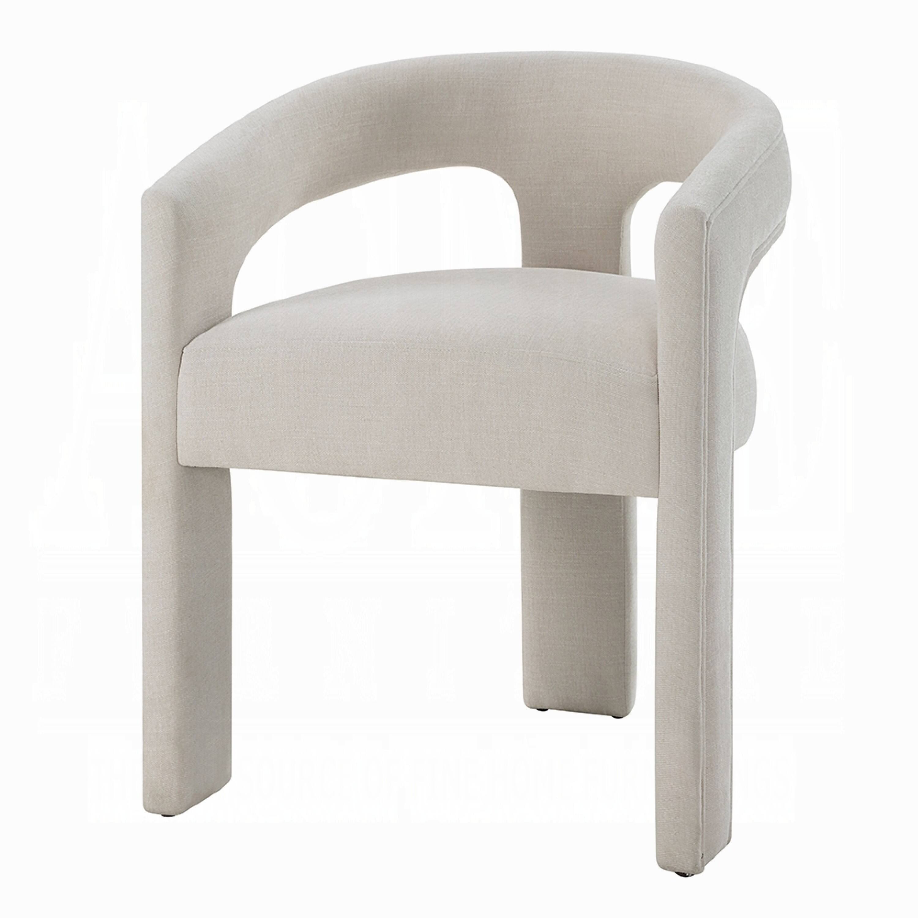 Front. Manhattan Lane - Gamo Set of 2 Side Dining Chair, Rounded Back, Modern White Chenille - White.