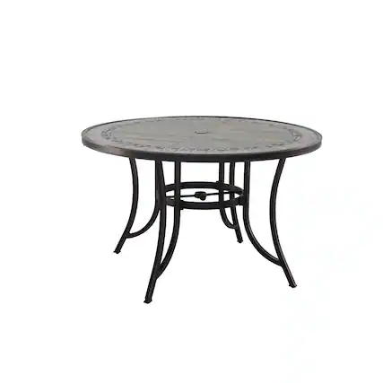 Front. Mondawe - Outdoor Dining Table with Elegant Ceramic Tile Top and Umbrella Hole - Bronze.