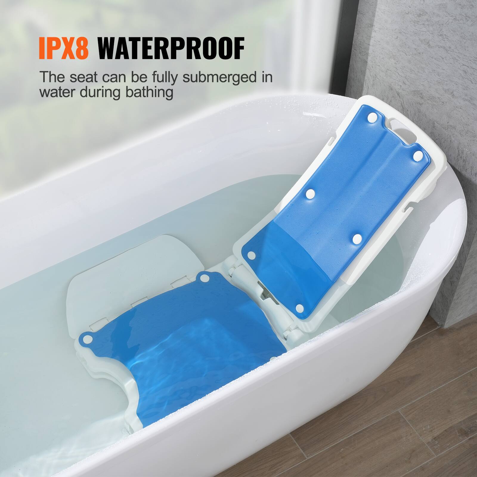 IPX8 WATERPROOF

The seat can be fully submerged in water during bathing