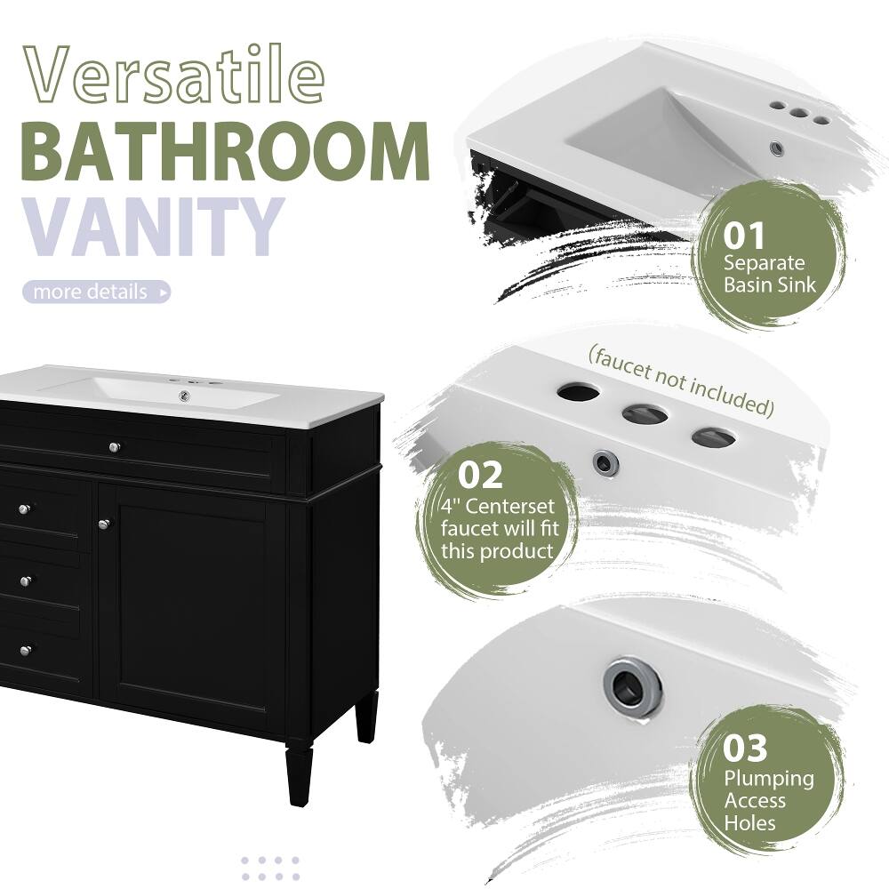 Loheer 36 inch Bathroom Vanity with Medicine Cabinet, Ceramic Single ...