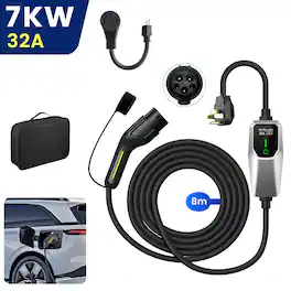 Junsun - Type2 Portable Electric Vehicle (EV) Charger For all Electric Vehicles 240V 32A 8M 2 NEMA 14-50 Plugs 7KW - Silver
