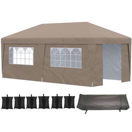 Outsunny - 10' x 19.5' Pop Up Canopy Tent with Sidewalls, UPF 30+ Height Adjustable Large Party Tent Event Shelter - Brown