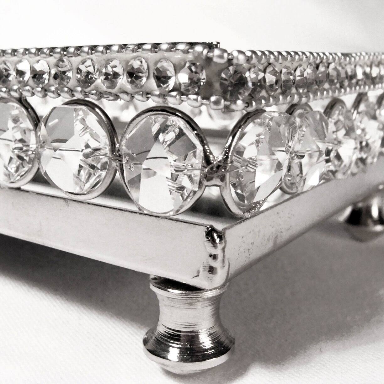 Back. Jiallo - Elegance Sparkle Vanity Mirror Tray with Beaded Crystals 10.875x4.25" - Silver, Multi Color.