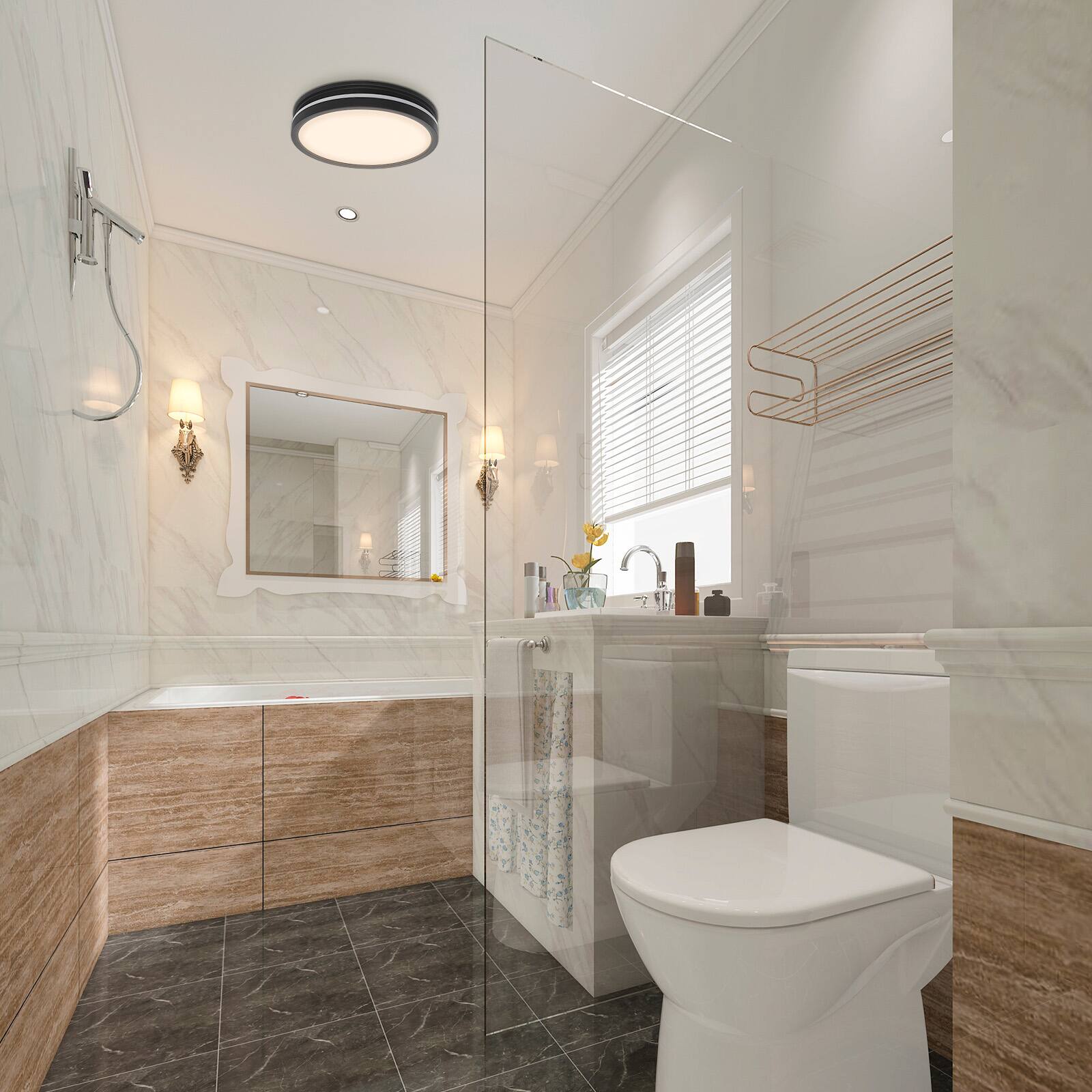 Alt View 5. Akicon - Bathroom Exhaust Fan with Light, Dimmable 3CCT LED Light with Night Light, 80 CFM, 2 Sones, Round, Black - Black.