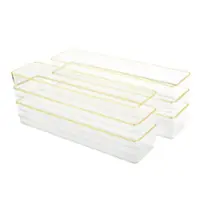 Martha Stewart - Kerry Set of 6 Plastic Stacking Desk Drawer Organizers with Gold Trim - 12 x 3 - Clear/Gold Trim - Front_Zoom