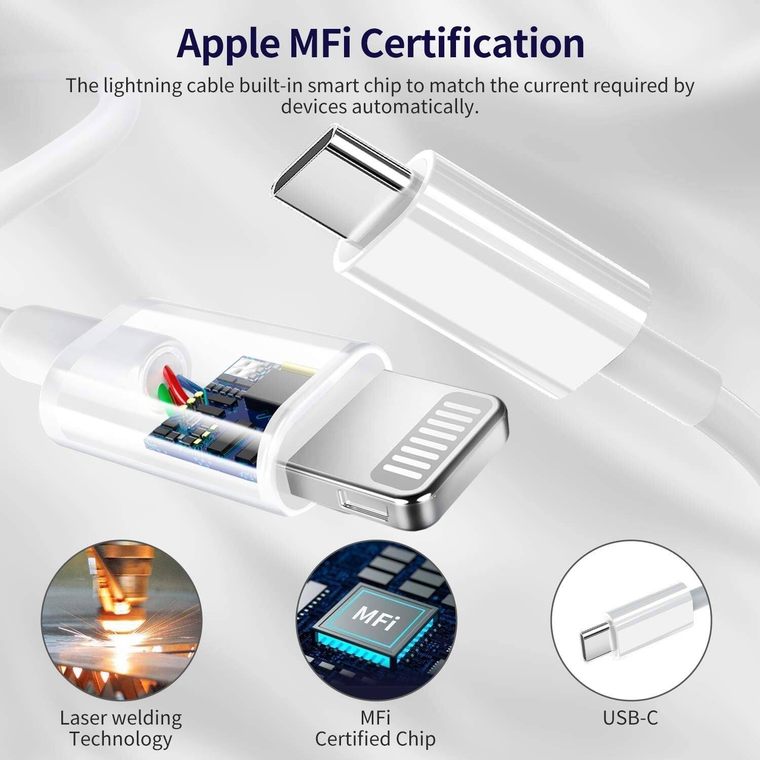 Apple MFi Certification: The lightning cable built-in smart chip to match the current required by devices automatically.

MFi Certified Chip
Laser welding Technology
USB-C