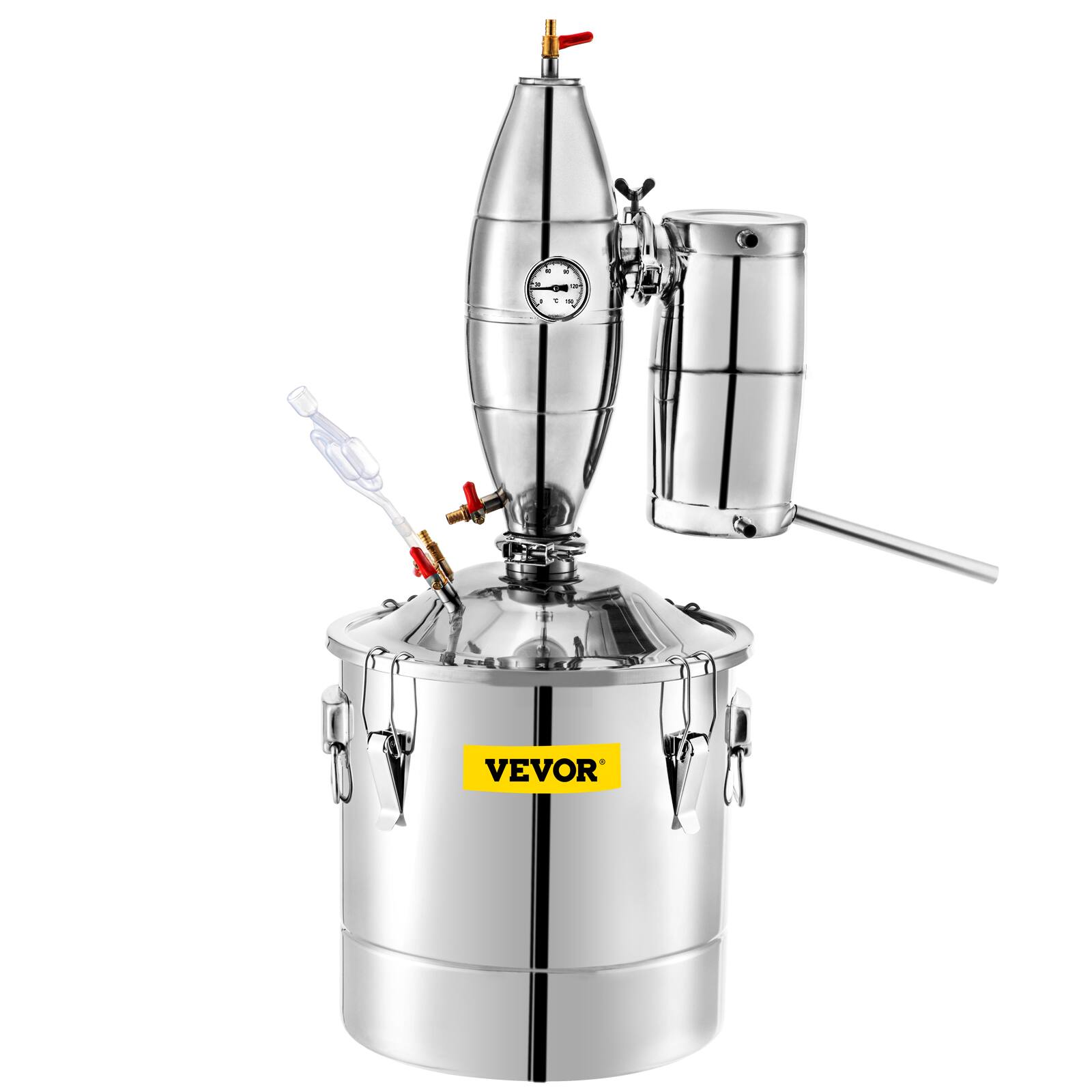 Alt View 5. VEVOR - 70L 18.5Gal Water Alcohol Distiller 304 Stainless Steel Alcohol Still Wine Making Boiler Home Kit with Thermometer - Silver.