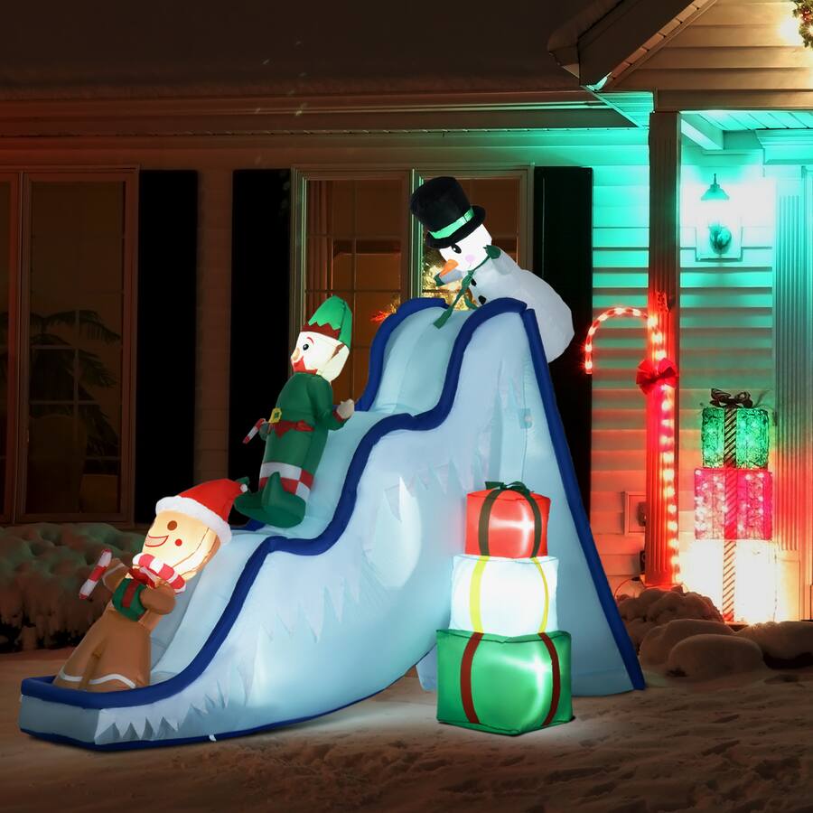 Homcom 8.5FT Christmas Inflatables Outdoor Snowman, Elf and Gingerbread ...