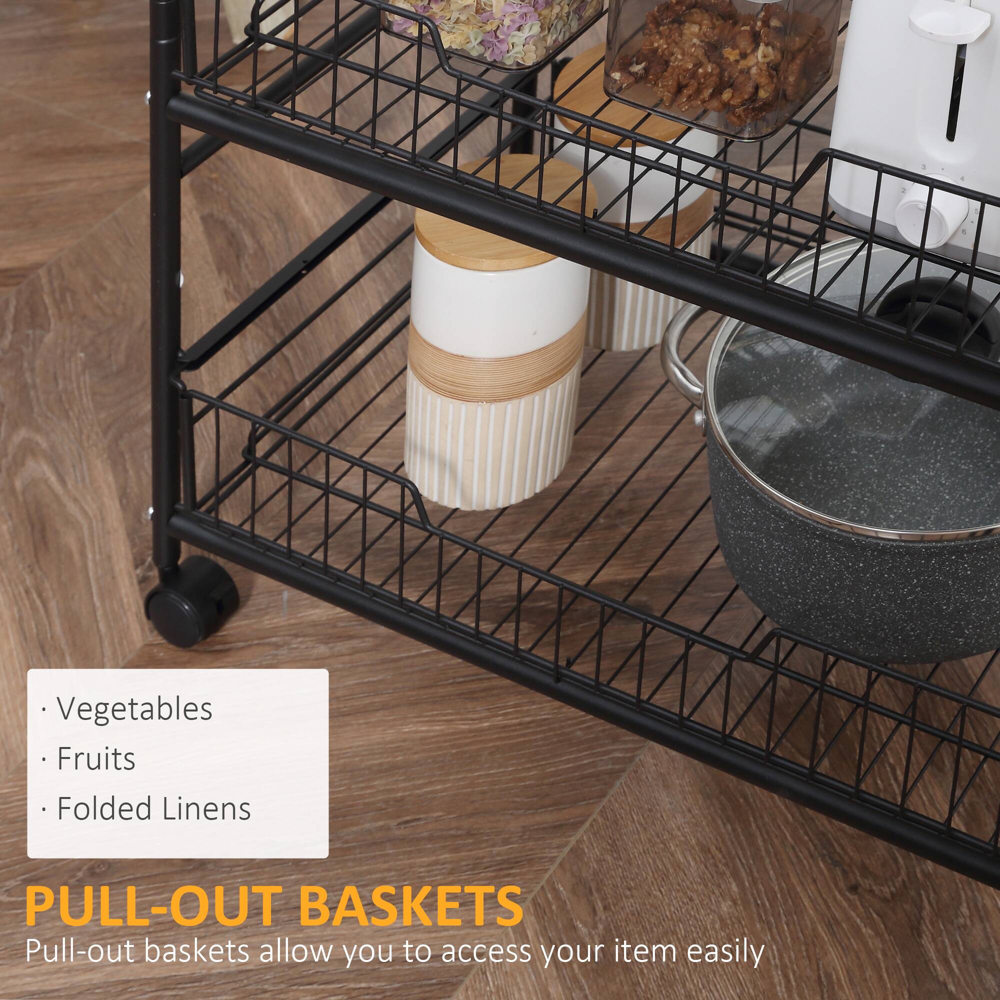 - Vegetables
- Fruits
- Folded Linens

PULL-OUT BASKETS  
Pull-out baskets allow you to access your item easily
