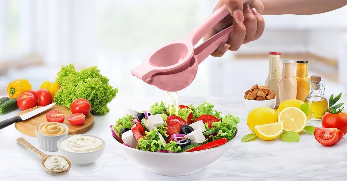 Angle. Zulay Kitchen - Zulay Kitchen Premium Quality Metal Lemon Squeezer, Citrus Juicer, Manual Press - Pink.