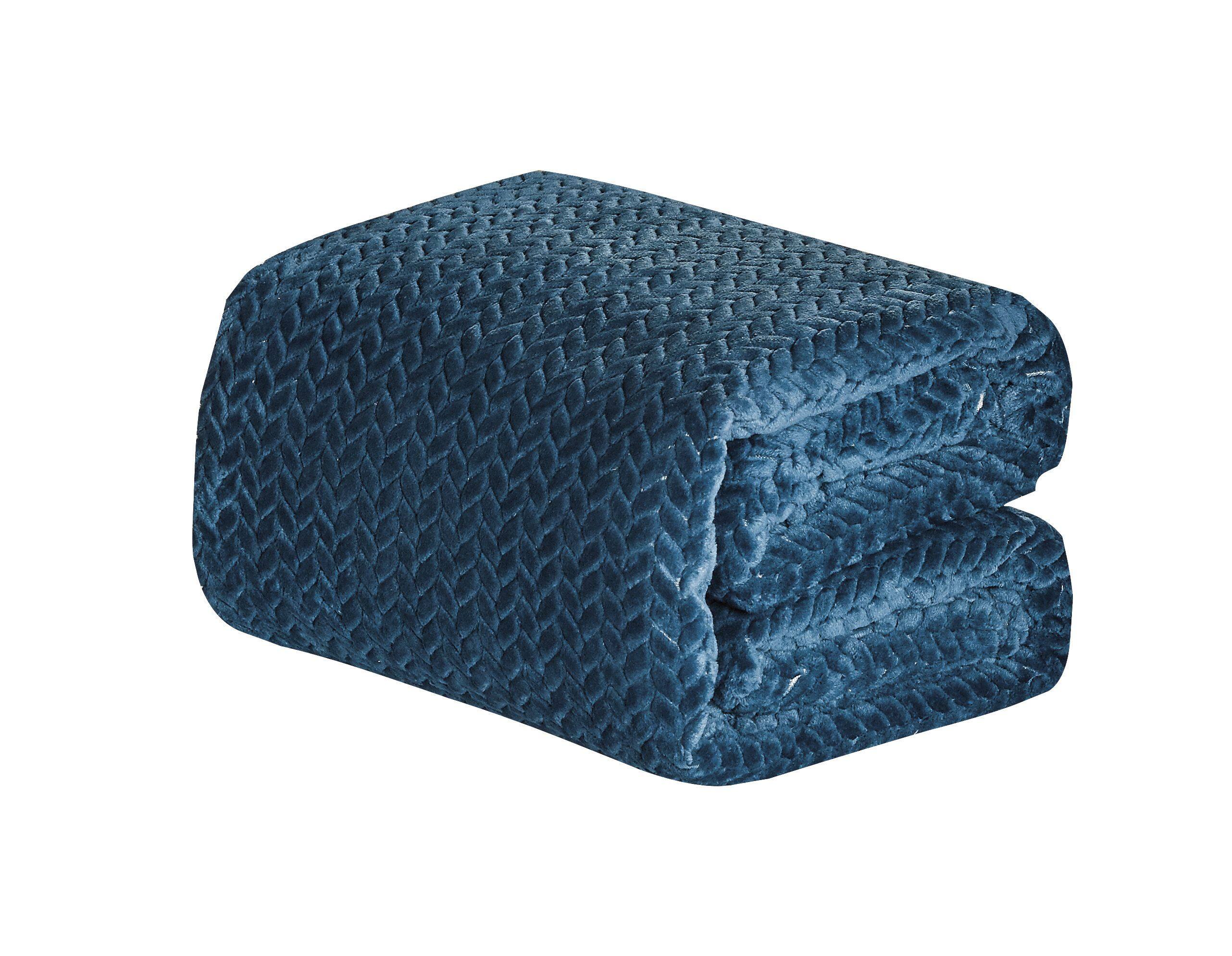 Angle. Noble House - Ultimate Comfy and Plush Extra Heavy Chevron Braided Throw Blanket (50" x 60") - Oxford Blue - Oxford Blue.