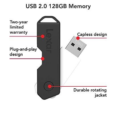 USB 2.0 128GB Memory

- Two-year limited warranty
- Plug-and-play design
- Capless design
- Durable rotating jacket