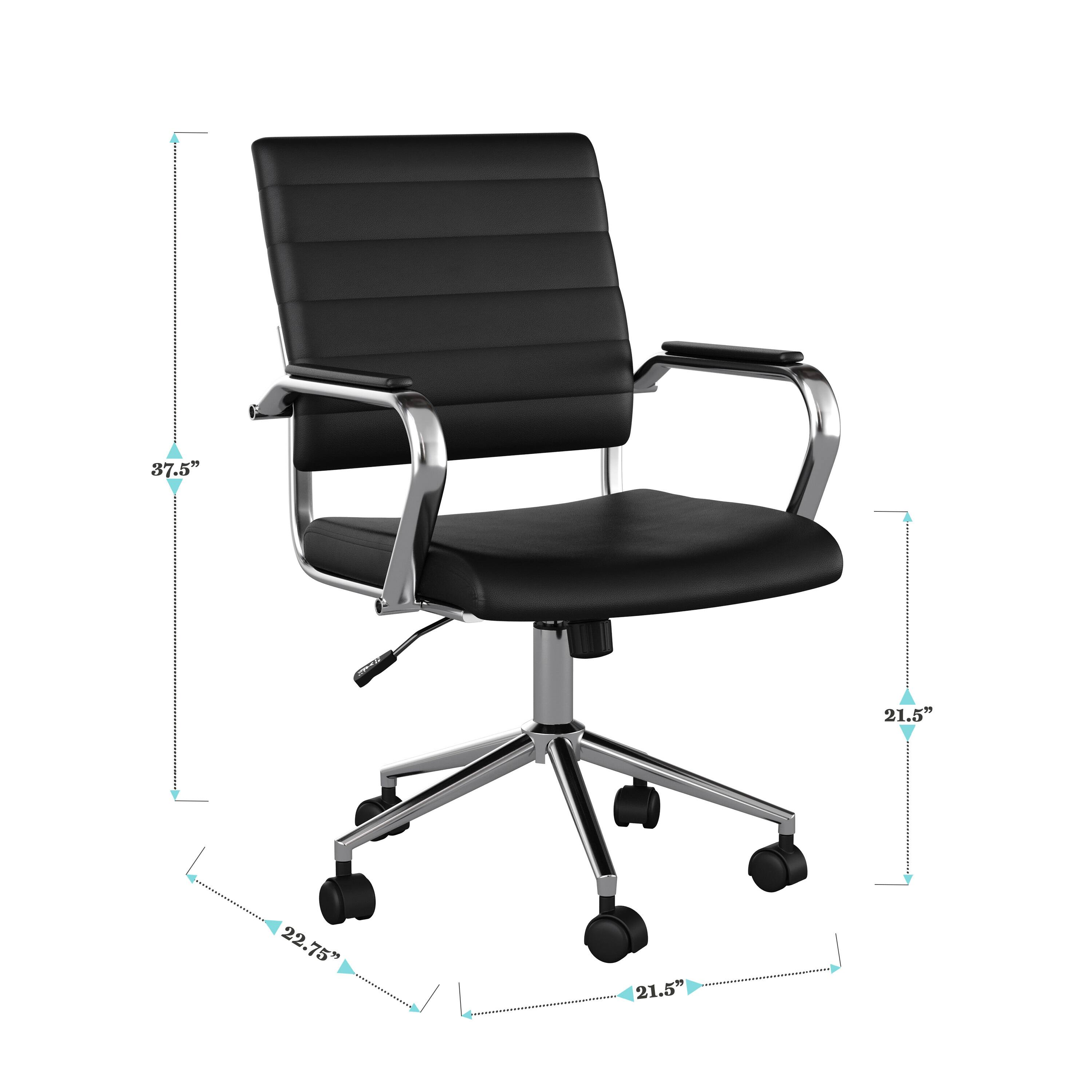 The text on the image reads "37.5" 21.5" 22.75" 21.5". This information is likely related to the dimensions of the black office chair. The chair is 37.5 inches high, with a seat height of 21.5 inches and an armrest height of 22.75 inches.