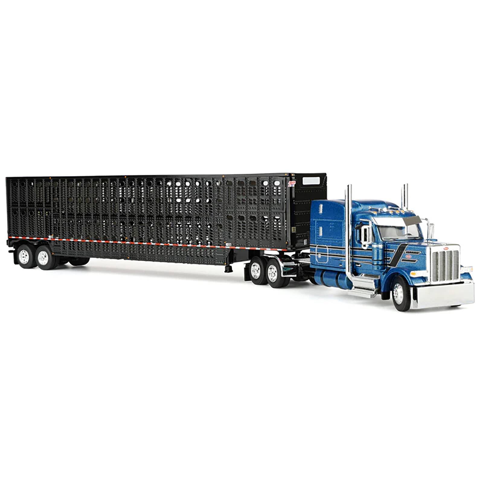Alt View 3. First Gear - Peterbilt 589 with 72" Mid-Roof Sleeper and Wilson Trailer Bright Blue w/Black & Trailer 1/64 Diecast by DCP/First Gear.
