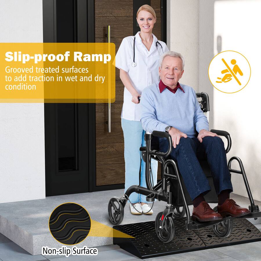 Grooved Line Ramp Gymax 2 Pack Rubber Curb Ramp w/ 6800 LBS Load Capacity 4.5'' Raised ...
