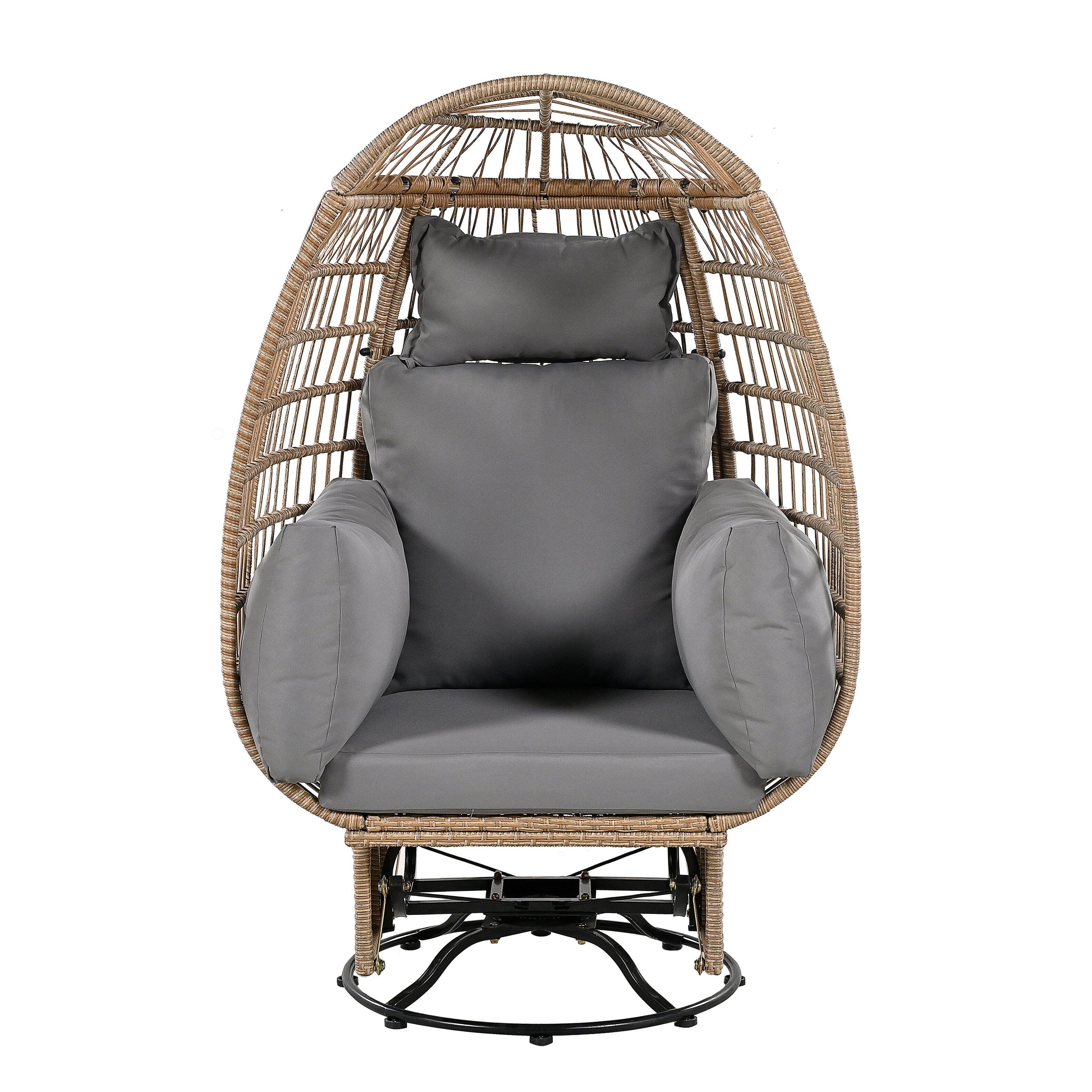 Alt View 10. Tiramisubest - Outdoor Swivel Chair with Cushion,Egg Patio Rocking Chair for Balcony,Poolside,Garden (Natural Wicker + Grey Cushion) - Natural+Grey.