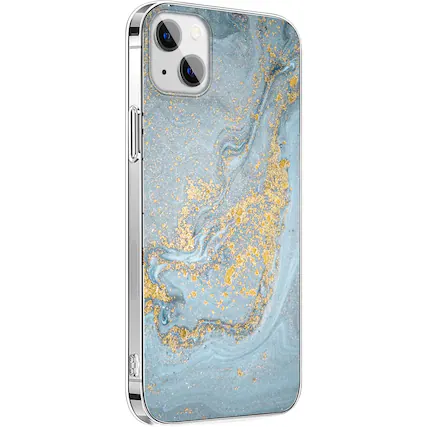 Angle. SaharaCase - Marble Series Case for Apple iPhone 13 mini - Blue/Gold.